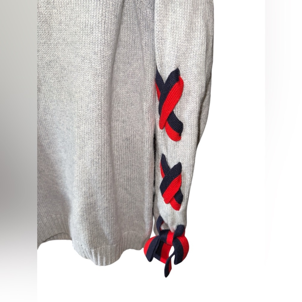 Boden Angelica Gray Cashmere Blend Knit Crewneck Tie Sleeves Sweater Size Small - Picture 4 of 7